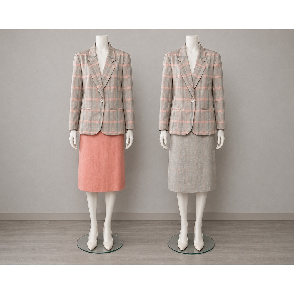 Country Sophisticates Pendleton 3pc Suit Set Womens 18 Gray Pink Plaid Vintage